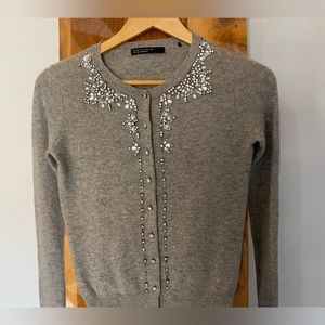 Lord & Taylor 100% 2ply Cashmere Cardigan with Embellishments in Grey Size XS